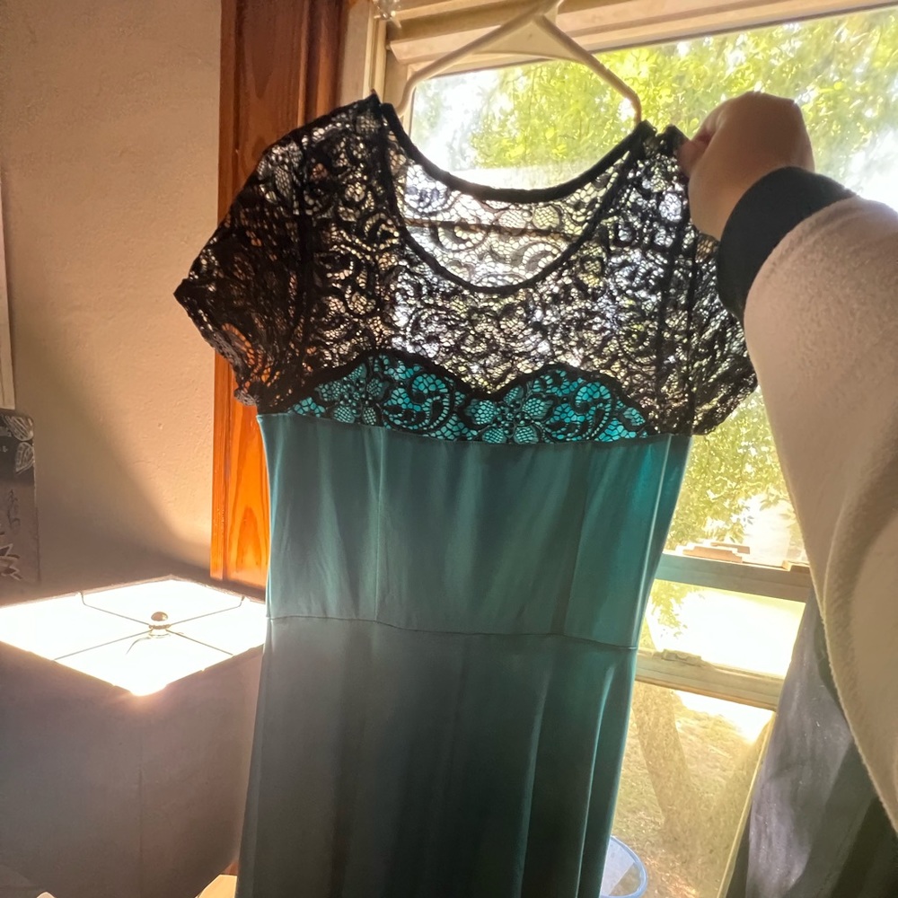 Vintage Black Lace & Sky Blue Dress